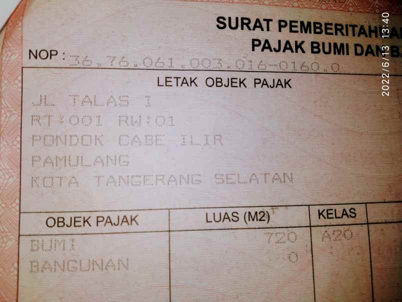tanah jl talas i rt 001 rw 01