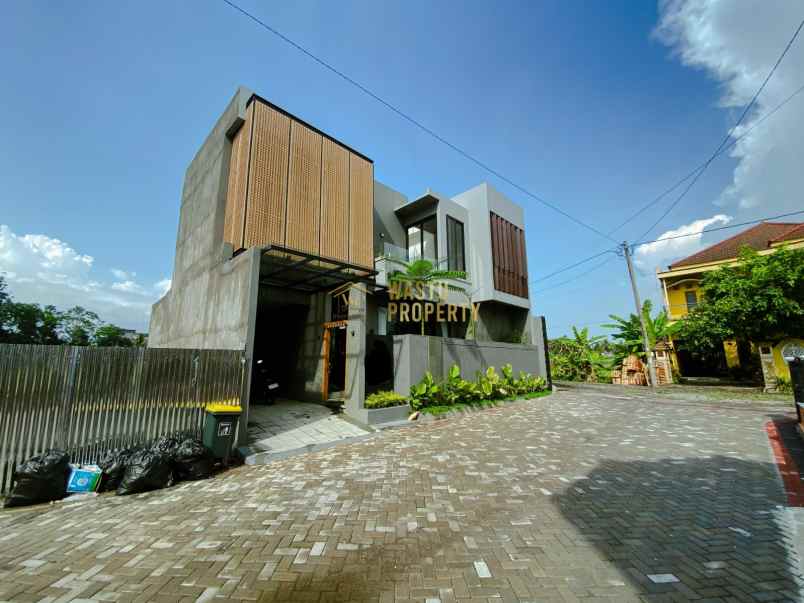 villa modern private pool view sawah gunung merapi