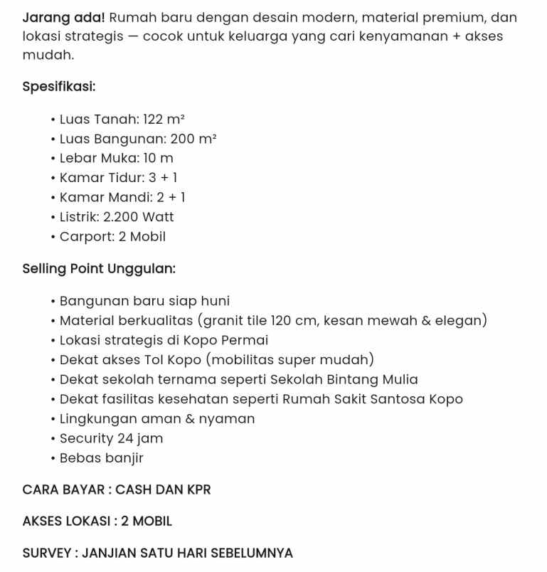 dijual rumah kopo permai
