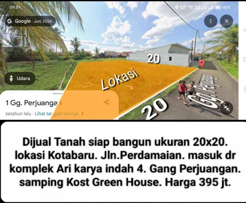 dijual tanah jalan perdamaian gang
