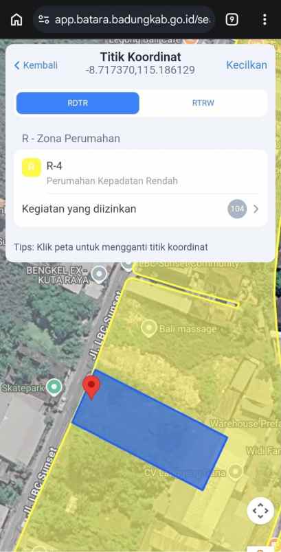 dijual tanah jalan raya kuta sunset road