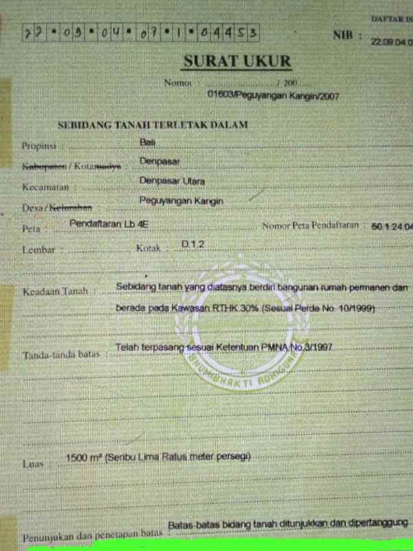 dijual tanah peguyangan kangin denpasar