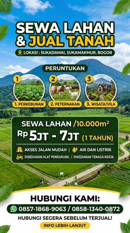 disewakan tanah sukadamai