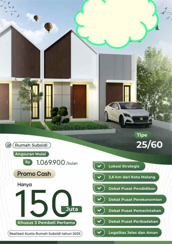 rumah subsidi lokasi wagir dekat sukun kota malang