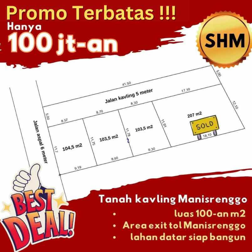 tanah kavling area exit tol manisrenggo