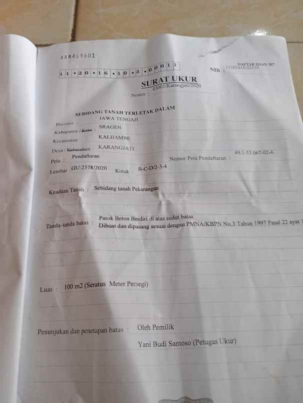 tanah murah shm 70 jt dijual cepat kalijambe sragen