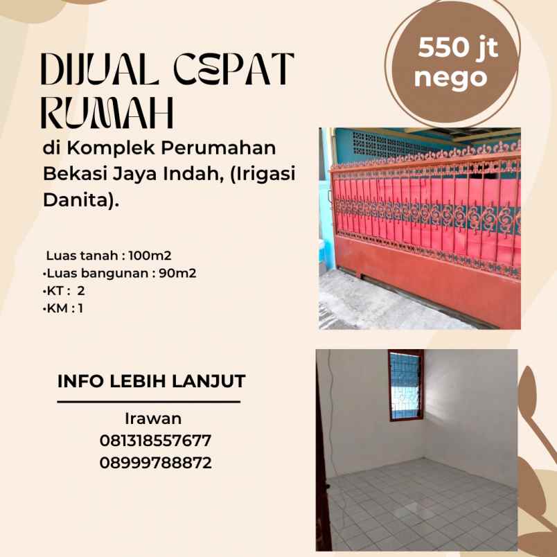 dijual cepat rumah komplek perumahan bekasi jaya indah