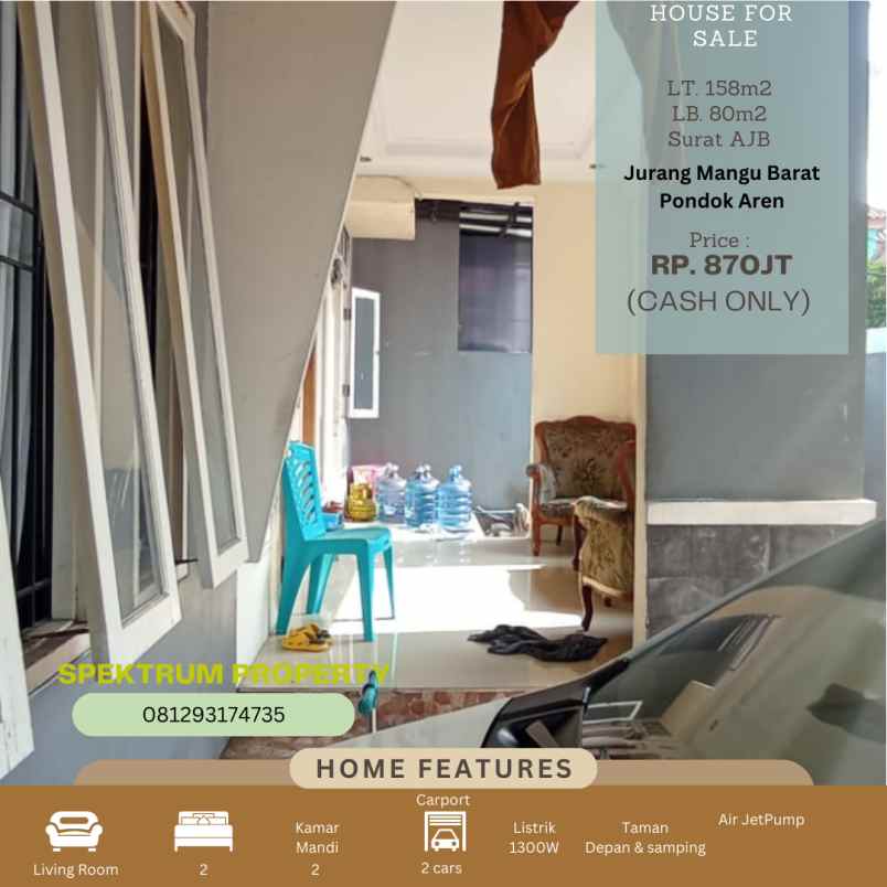 dijual rumah jurang mangu barat pdk aren