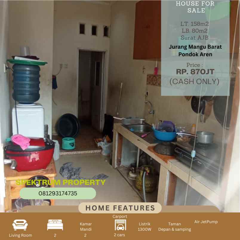 dijual rumah jurang mangu barat pdk aren