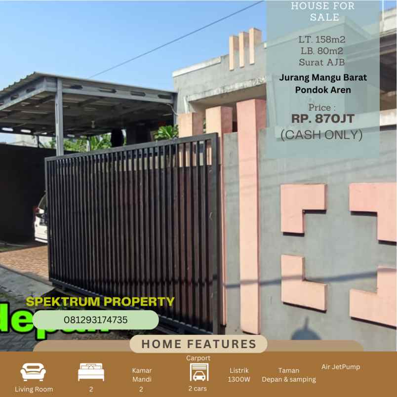 dijual rumah jurang mangu barat pdk aren