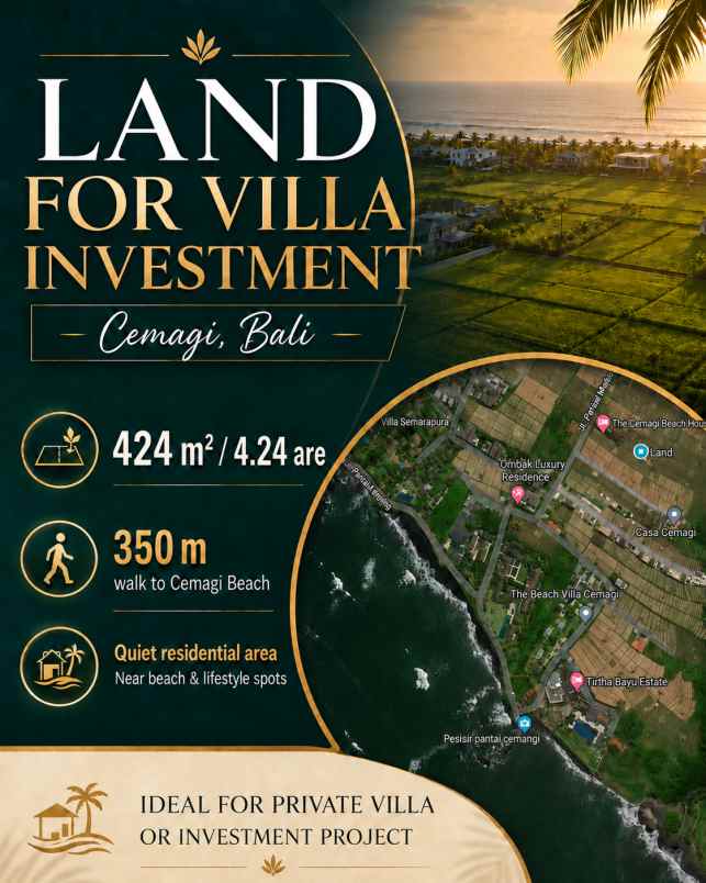 land for villa investment in cemagi 424 m