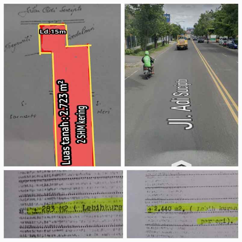tanah 2723m2 muka 15mtr tepi jl raya adi sucipto solo