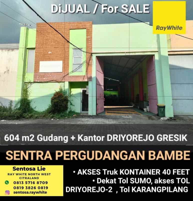 dijual ruko gudang kantor jalan raya driyorejo