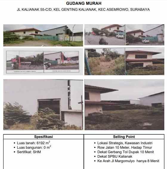 dijual ruko gudang kantor kalianak 55