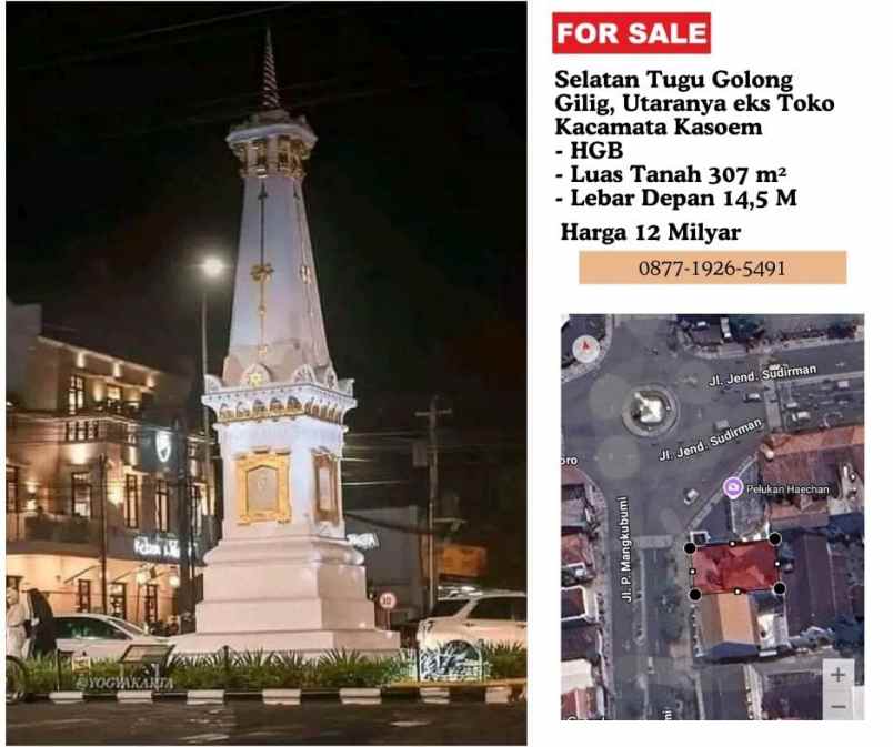 dijual tanah jl margo utomo gowongan