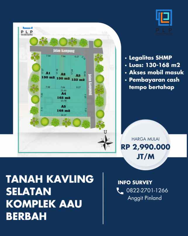 tanah kavling strategis di selatan komplek aau berbah