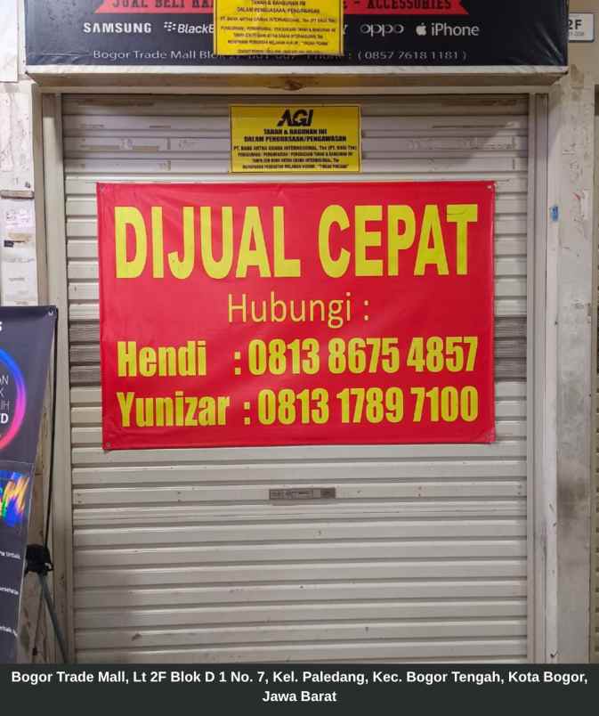 dijual 1 unit kios di bogor trade mall rp 205jt bogor