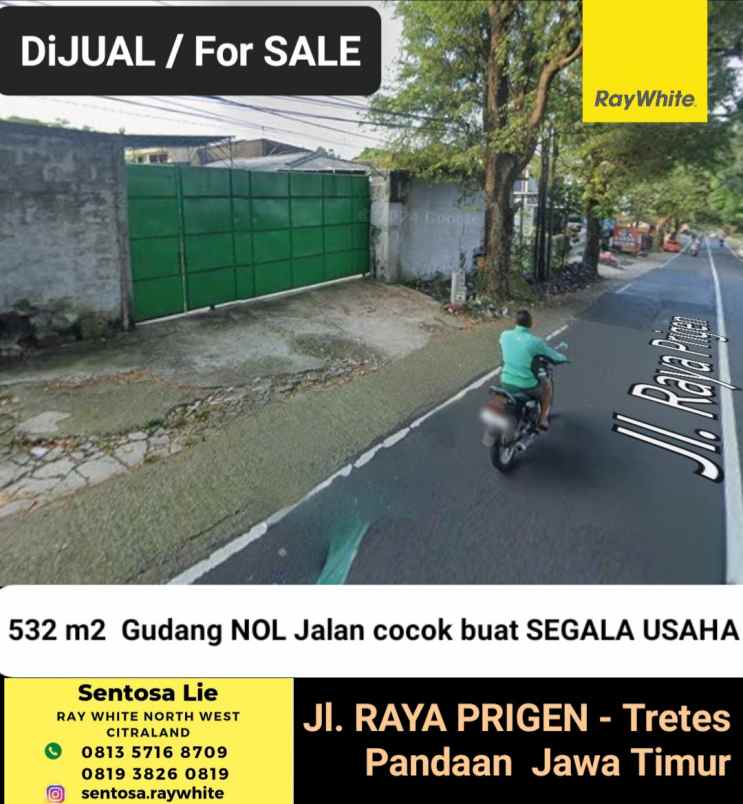 dijual ruko gudang kantor jalan raya prigen