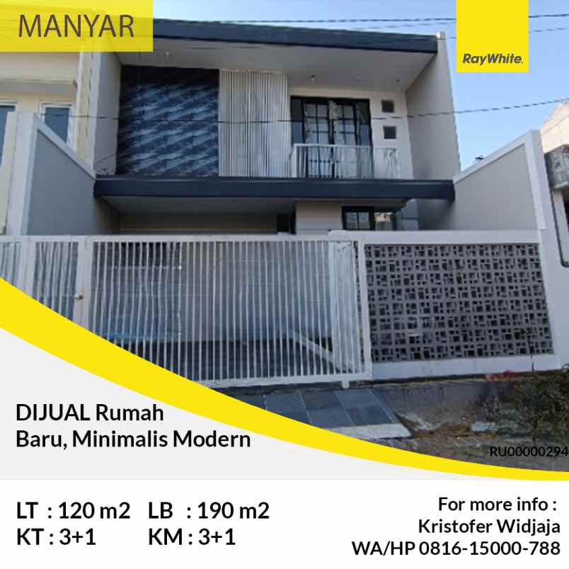 dijual rumah baru minimalis di manyar rejo surabaya