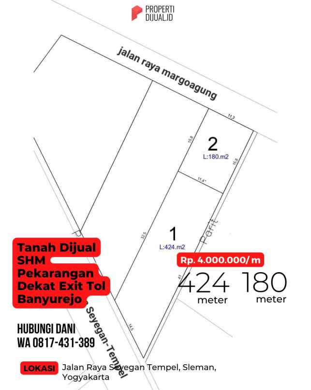 dijual tanah jalan seyegan tempel
