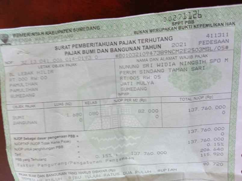 dijual tanah jl boma