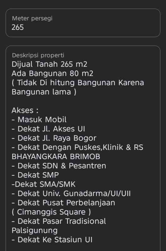 dijual tanah jl pasir gunung selatan