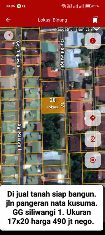 dijual tanah jln pangeran nata kusuma