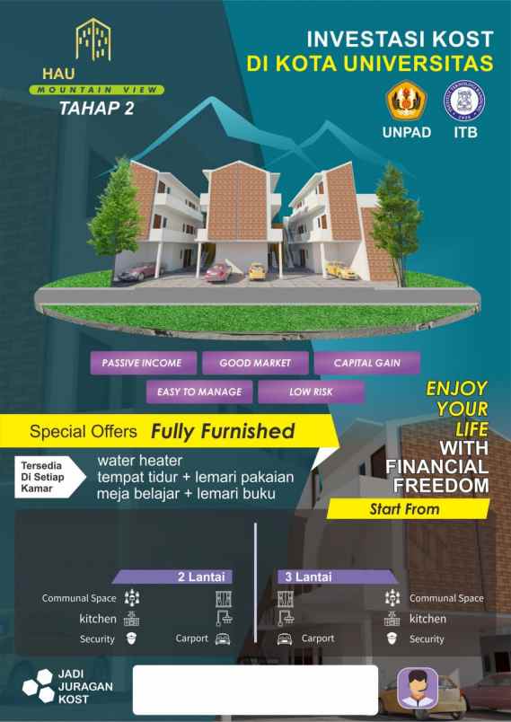 jual bangunan kosan 3 lantai jatinangor