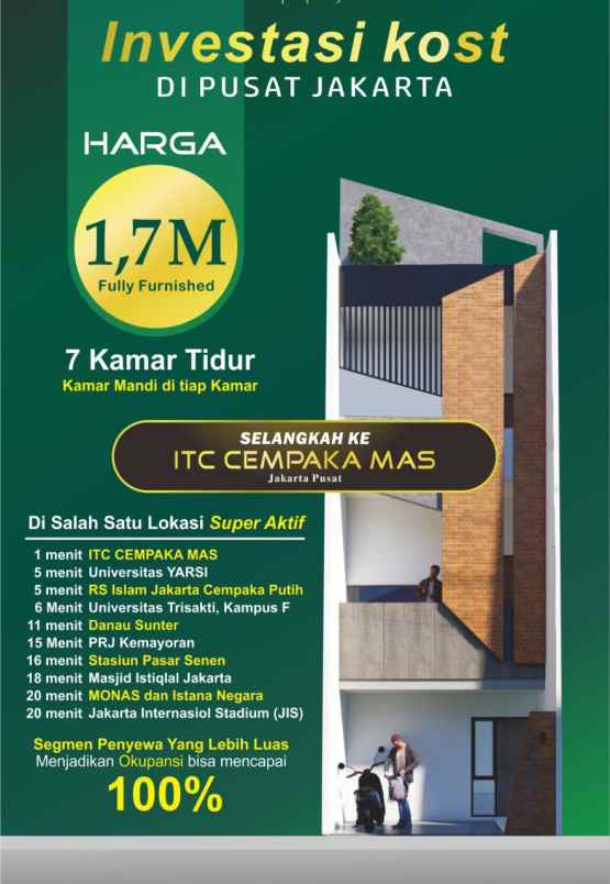jual murah rumah kos kosan samping mall cempaka putih
