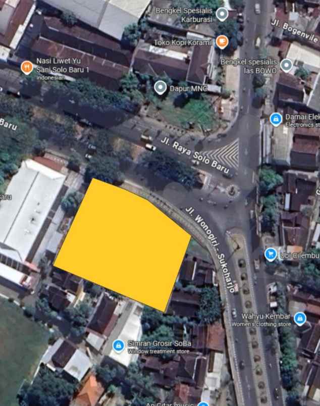 tanah komersil solobaru 2200m2 muka 40 m harga 15jt m