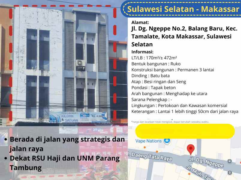 dijual ruko gudang kantor jl dg ngeppe