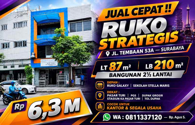 dijual ruko gudang kantor jl tembaan surabaya