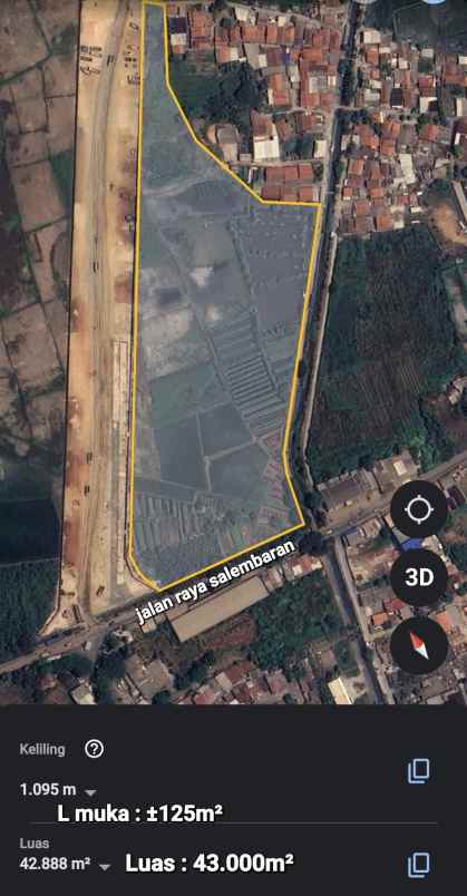 dijual tanah jalan raya salembaran