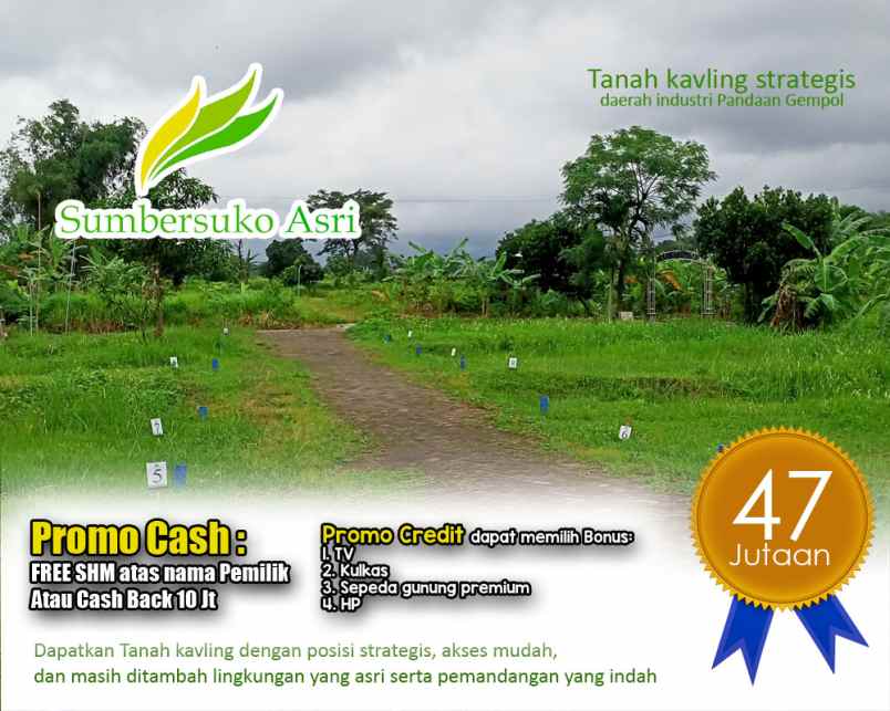 dijual tanah kemuning sumbersuko kec