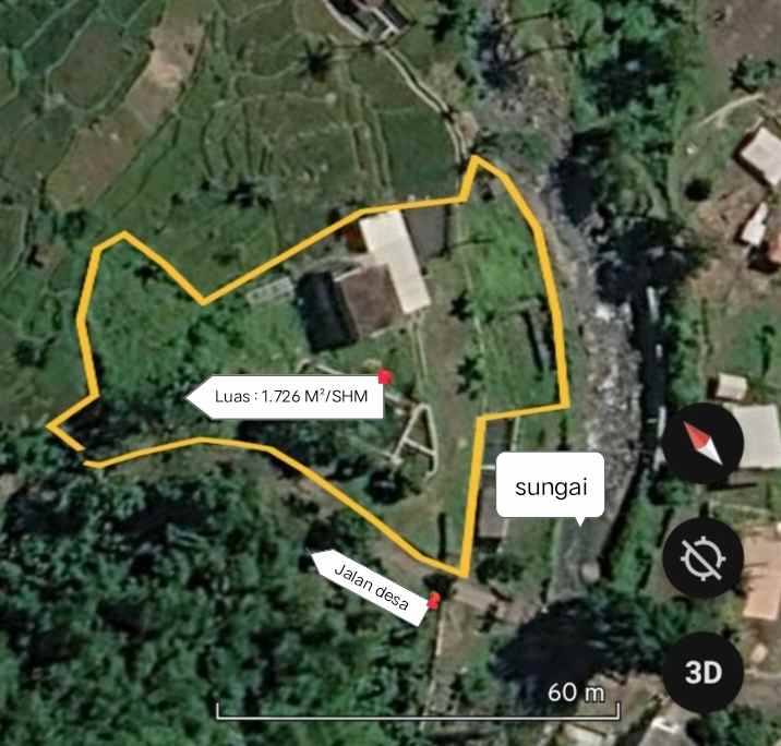 vila kolam ikan dekat sungai view pegunungan