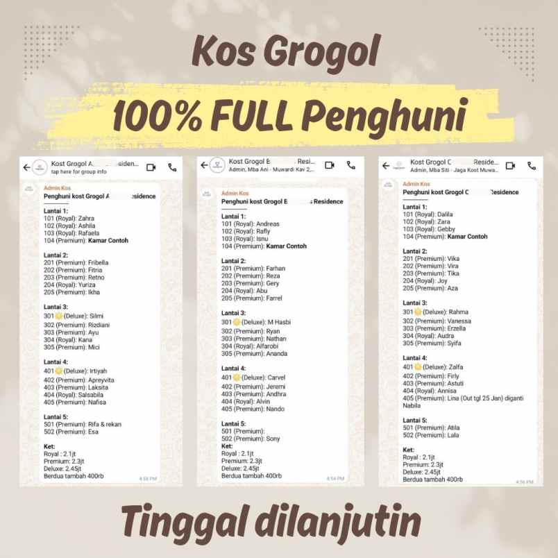 dijual kost grogol