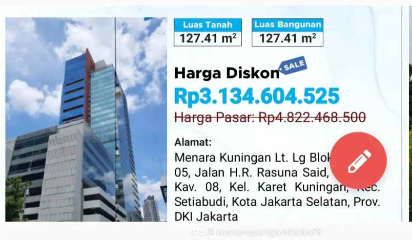 dijual ruko gudang kantor menara kuningan jln h