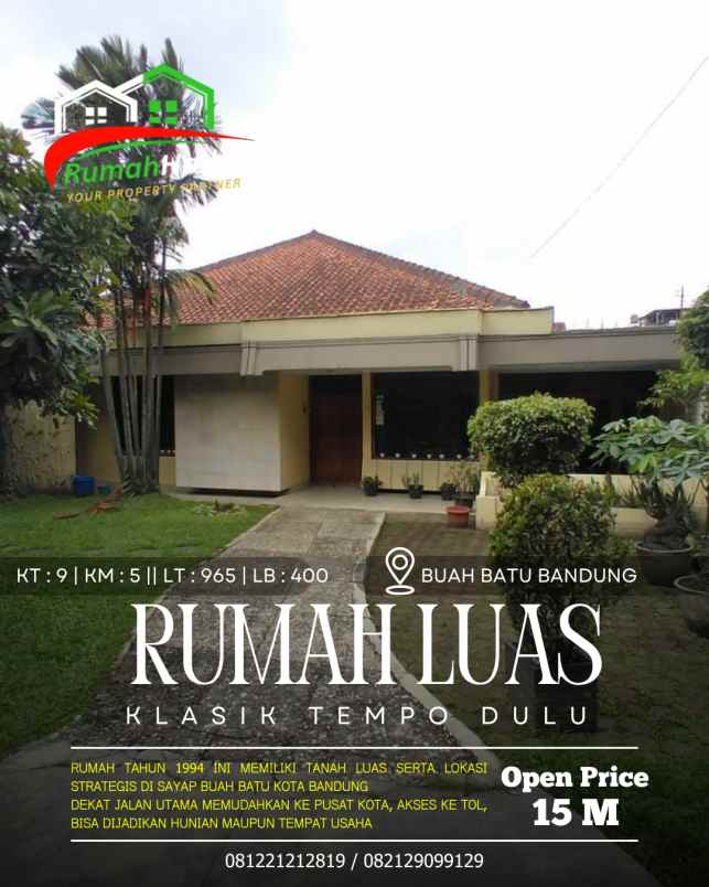 dijual rumah luas strategis di buah batu bandung