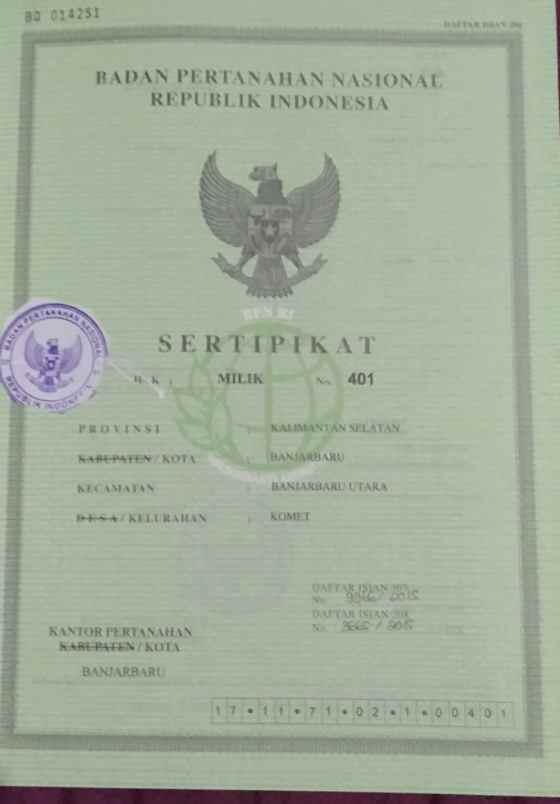 dijual rumah di jl cempaka no 12 kel komet banjarbaru