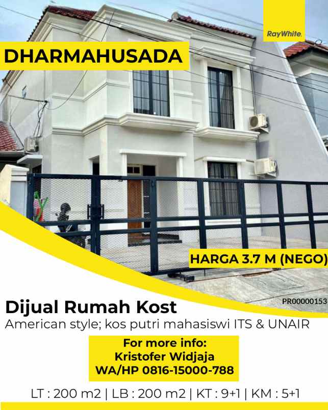 dijual rumah kos dharmahusada mas surabaya timur