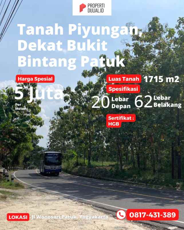 dijual tanah jalan wonosari piyungan patuk