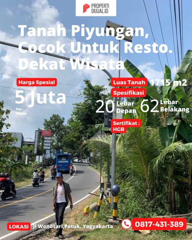 dijual tanah jalan wonosari piyungan patuk