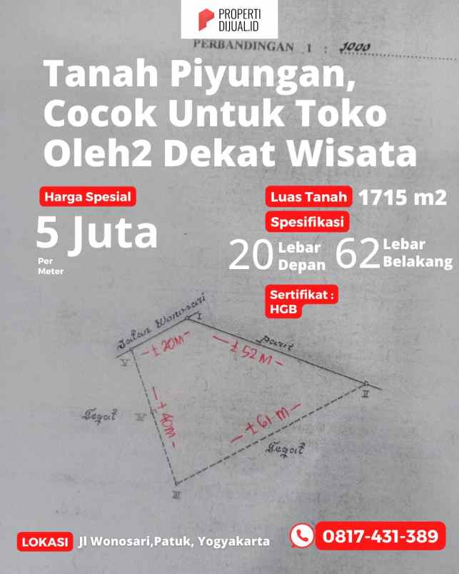 dijual tanah jalan wonosari piyungan patuk