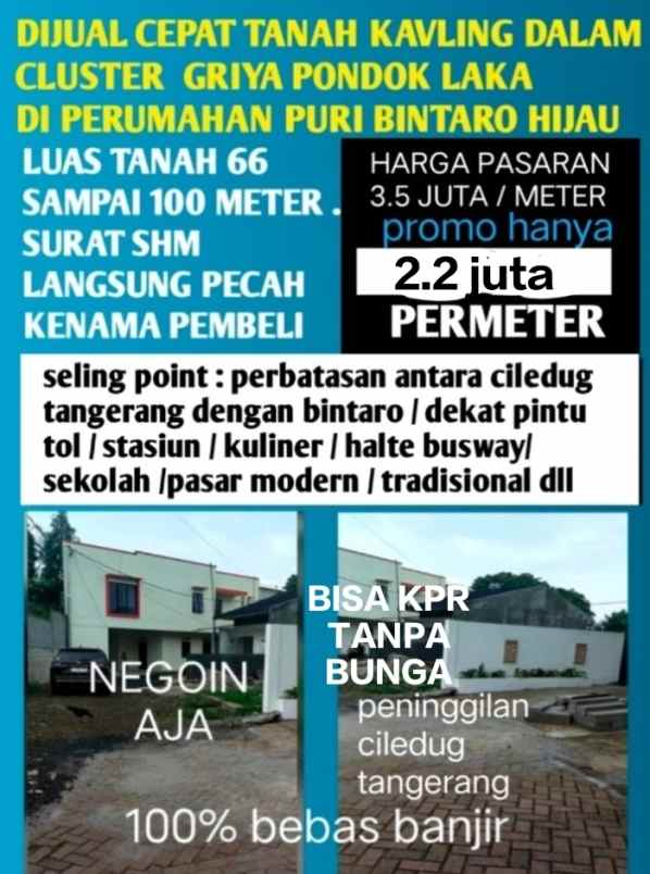 kavling murah dalam cluster area ciledug tanherang