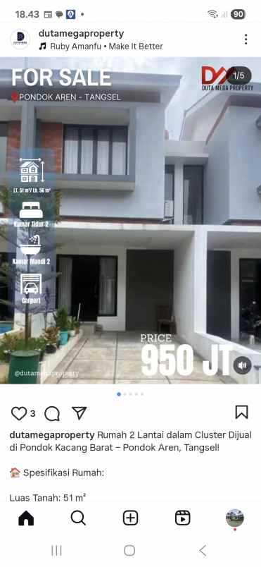 rumah minimalis cluster siap huni di neo oasis bintaro