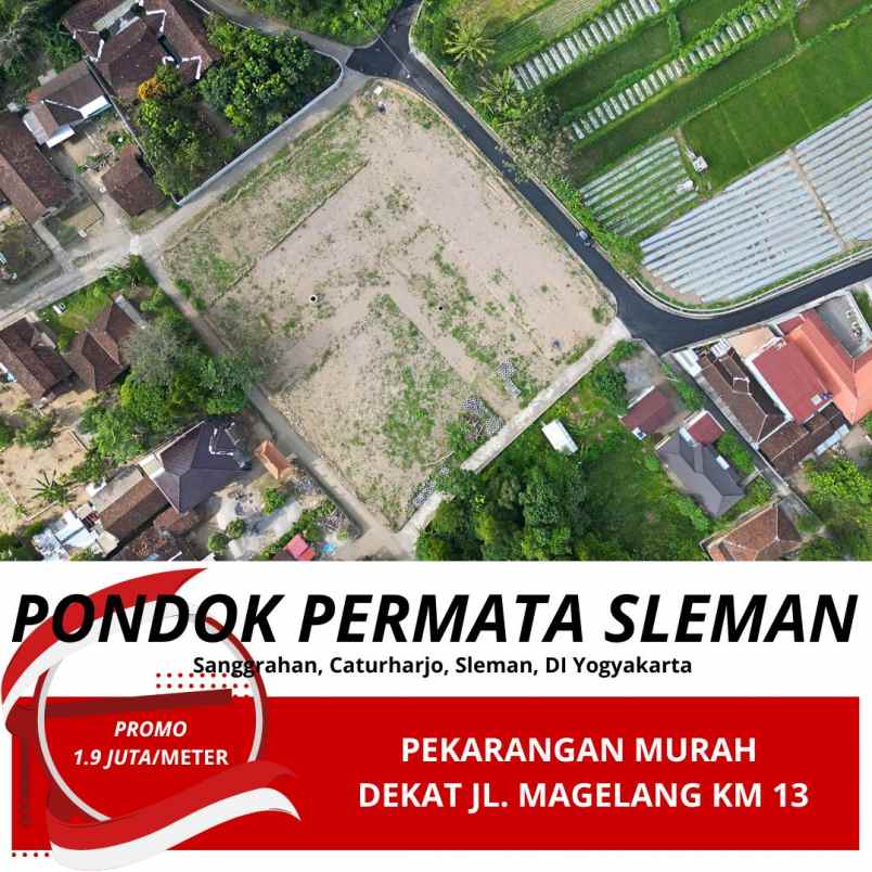 tanah pekarangan 1 9jt meter dekat jl magelang km 13