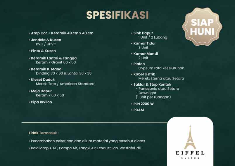 dijual rumah effiel suites jalan bersama