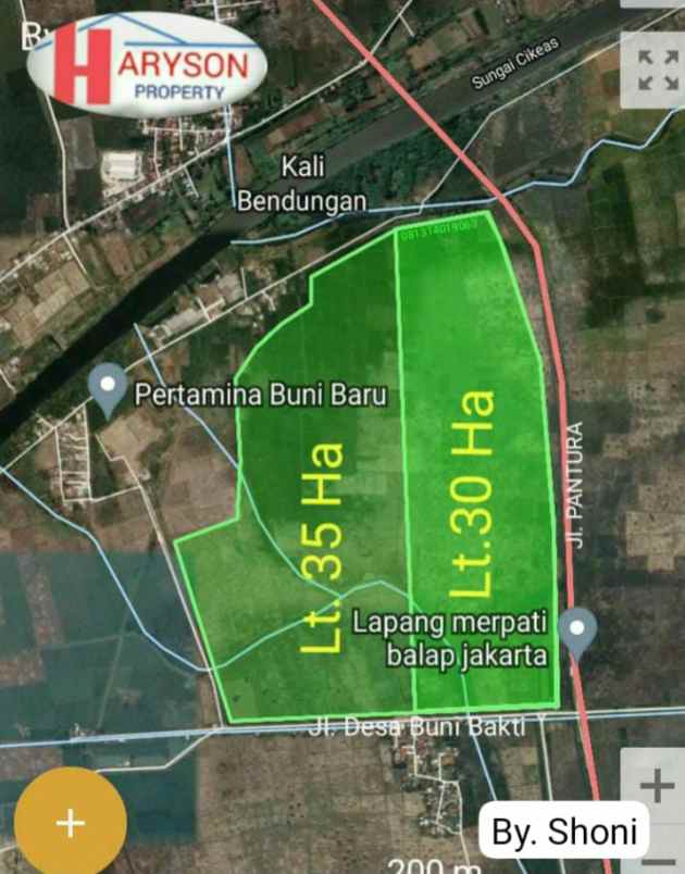 dijual tanah 65 hektar babelan bekasi
