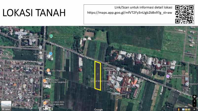 dijual tanah jalan raya tlogowaru