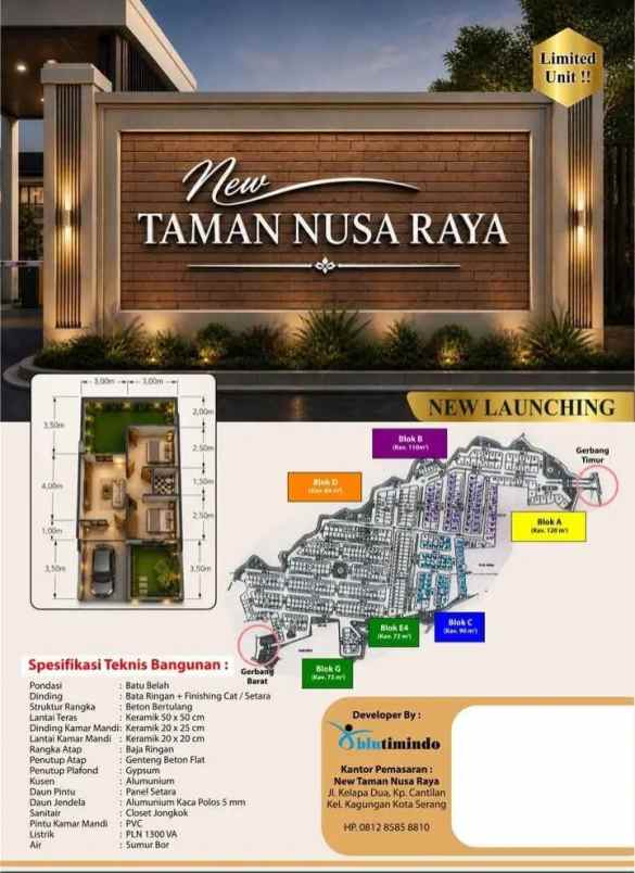 rumah subsidi tipe 72 taman nusa raya serang